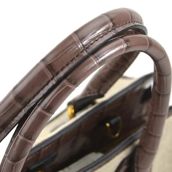 Auth TOD’S Handbag Shoulder Bag Brown/White Embossed Leather/Canvas - Picture 8 of 13